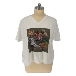 CafePress Big Cat Graphic T-Shirt White 100% Cotton V-Neck Tiger Lion 4X